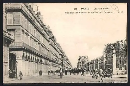 AK Paris, Rue de Rivoli, Pavillon de Marsan et entrée des Tuileries