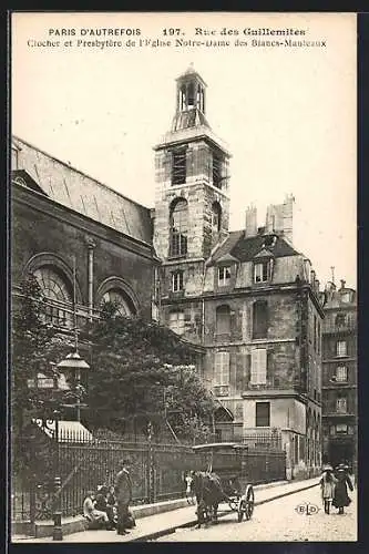 AK Paris, Rue des Guillemites, clocher et presbytère de l`Eglise Notre-Dame des Blancs Manteaux