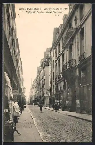 AK Paris, Rue St-Louis-en-l`Ile, Église St-Louis et Hôtel Chenizot