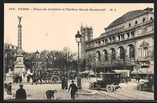 AK Paris, Place du Châtelet et Théâtre Sarah Bernhardt