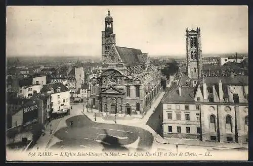 AK Paris, L`Eglise Saint-Etienne du Mont, Le Lycée Henri IV et Tour de Clovis