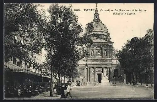 AK Paris, La Sorbonne et la Statue d`Auguste Comte