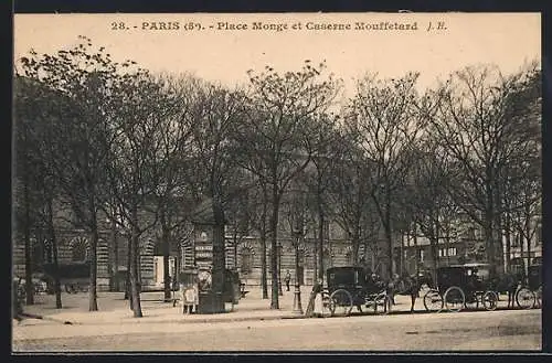 AK Paris, Place Monge et Caserne Mouffetard