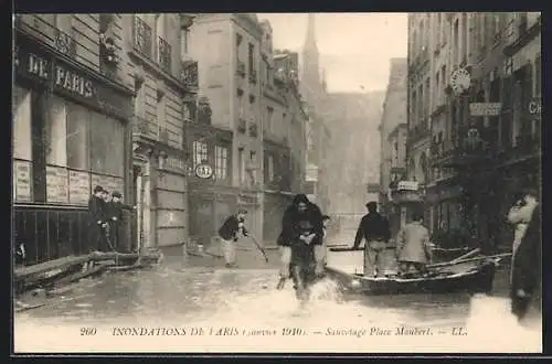 AK Paris, Inondations de Paris, Janvier 1910, Sauvetage Place Maubert, Hochwasser