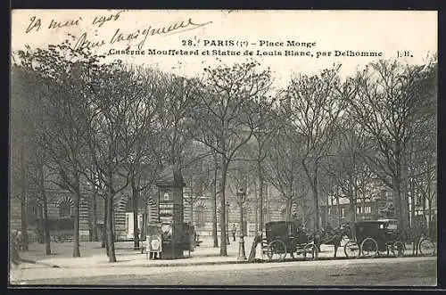 AK Paris, Place Monge, Caserne Mouffetard et Statue de Louis Blanc, par Delhomme