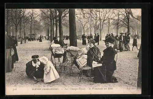 AK Paris, Aux Champs-Elysées, La Promenade des Bébés