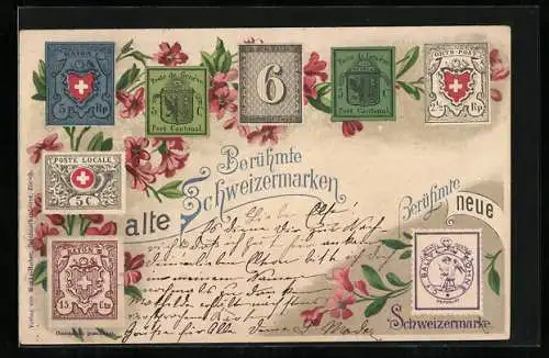 Lithographie Berühmte alte und neue schweizer Briefmarken