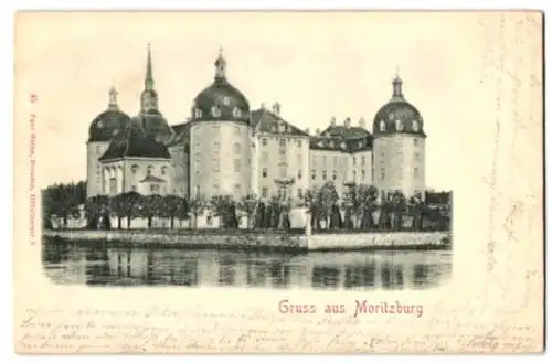 Relief-AK Moritzburg, Partie am Schloss