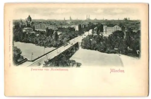 Relief-AK München, Panorama vom Maximilianeum