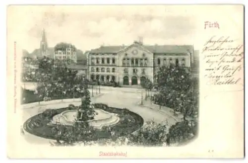 Relief-AK Fürth, Ansicht vom Staatsbahnhof