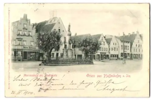 Relief-AK Pfaffenhofen a. Ilm, Mariensäule am Stadtplatz