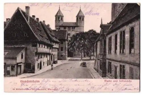 Relief-AK Gandersheim, Strassenpartie am Markt mit Stiftskirche