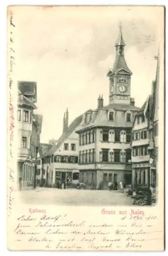 Relief-AK Aalen, Blick zum Rathaus