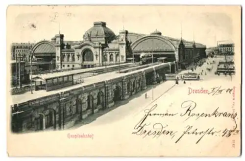 Relief-AK Dresden, Hauptbahnhof im Sonnenschein