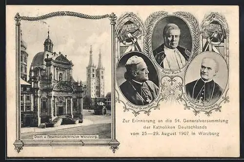 AK Würzburg, 54. Generalversammlung der Katholiken Deutschlands 1907, Pius X., Erzbischof Dr. v. Abert, Bischof Schlör