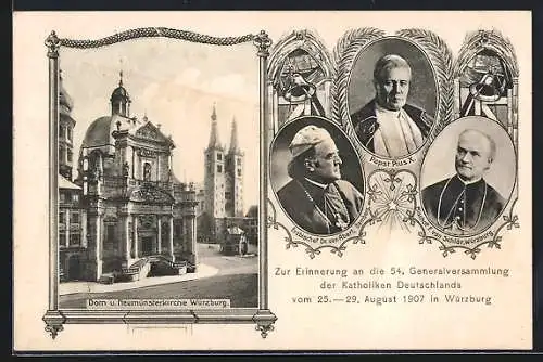 AK Würzburg, 54. Generalversammlung der Katholiken Deutschlands 1907, Dom und Neumünsterkirche, Geistliche