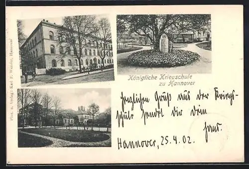 AK Hannover, Die Königliche Kriegsschule, Ehrenmal im Park