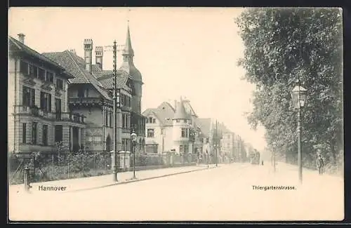 AK Hannover, Villen in der Tiergartenstrasse mit Strassenbahn