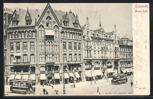 AK Hannover, Strassenbahn vor dem Wiener Café