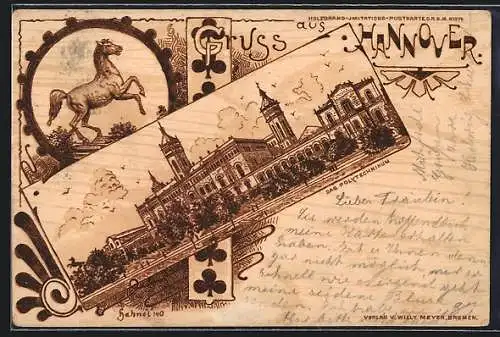 Holzbrand-Imitations-AK Hannover, Polytechnikum