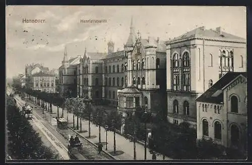 AK Hannover, Henriettenstift mit Strassenpartie
