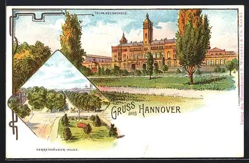 Lithographie Hannover, Techn. Hochschule, Herrenhäuser-Allee