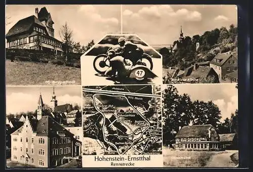 AK Hohenstein-Ernstthal, Rennstrecke, Motorrad mit Beiwagen, HO-Berggasthaus, Clausmühle