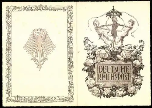 Telegramm Deutsche Reichspost, 1934, Reichsadler und kunstvoller Rahmen mit kindlichen Figuren und Blumenornamenten