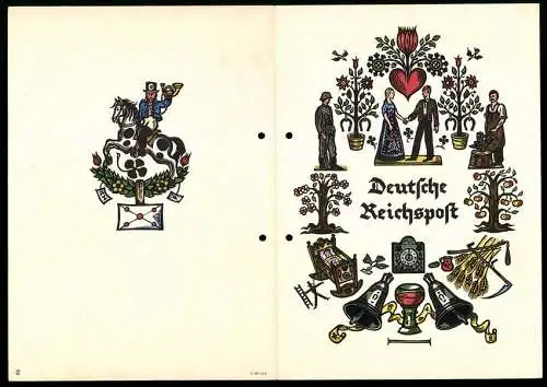 Telegramm Deutsche Reichspost, 1941, farbige Illustration mit Reiter und Hochzeitsszene, Soldat und Schmied