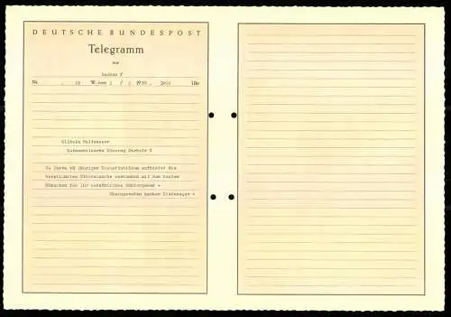 Telegramm Deutsche Reichspost, 1955, Adler-Symbol und Birkenwald-Szene, Entwurf Leon Schnell