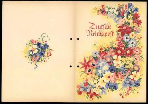 Telegramm Deutsche Reichspost, 1941, Blumendekoration auf Aussenseiten mit Schriftzug, Entwurf Meerwald