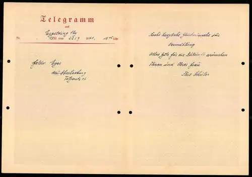 Telegramm Deutsche Reichspost, 1941, Aussenseiten mit floralen Illustrationen und stilisierter Frau, Entwurf Gaigg