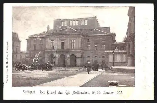 AK Stuttgart, Brand des Kgl. Hoftheaters am 19. /20.1.1902, Löscharbeiten