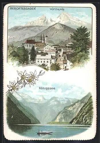 Lithographie Berchtesgaden, Watzmann und Königssee