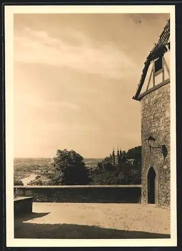 AK Würzburg, Blick von der Festung Marienberg auf das Käpelle und das Maintal