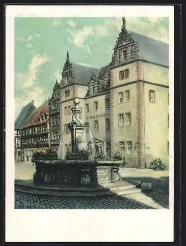 Künstler-AK Alt-Halberstadt, Brunnen am Holzmarkt