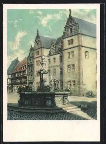 Künstler-AK Alt-Halberstadt, Brunnen am Holzmarkt