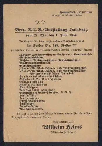 AK Hannover, D. L. G.-Ausstellung 1924, Wilhelm Helms AG