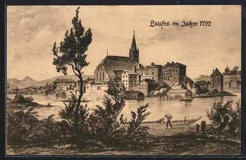 AK Laufen / Salzach, Ansicht des Ortes im Jahr 1792