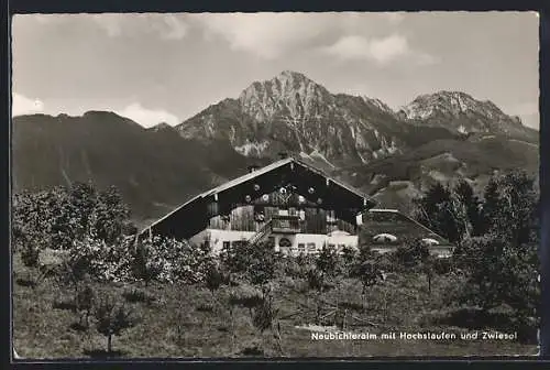 AK Piding, Gasthof Neubichleralm mit Hochstaufen und Zwiesol