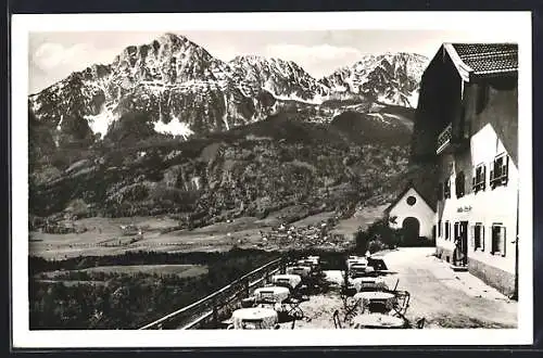 AK Bad Reichenhall, Gasthaus Strobl-Alm und Bergmassiv