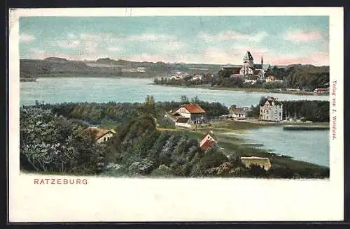 AK Ratzeburg, Ortsansicht mit See und Kirche