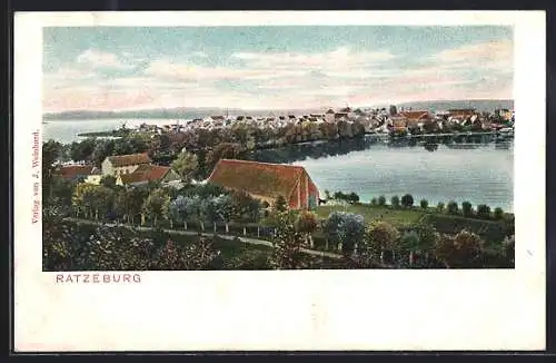 Lithographie Ratzeburg i.L., Blick über die gesamte Stadt