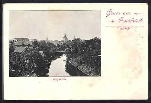 AK Osnabrück, Haseparthie mit Panorama