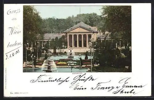 AK Wiesbaden, Kurhaus mit Springbrunnen