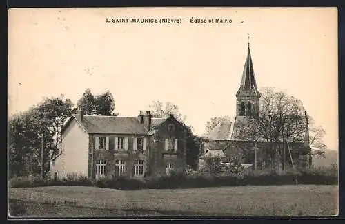 AK Saint-Maurice /Nièvre, Église et Mairie