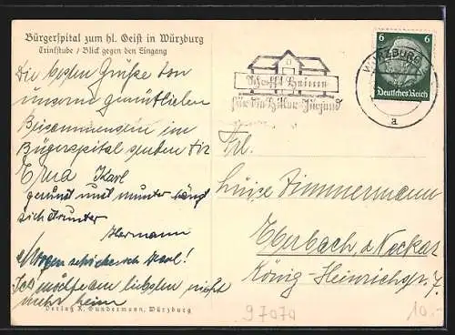 AK Würzburg, Gasthaus Zum Bürgerspital, Innenansicht vom Speiseraum