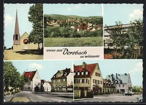 AK Versbach bei Würzburg, Kirche, Strassenpartie, Ortsansicht aus der Vogelschau