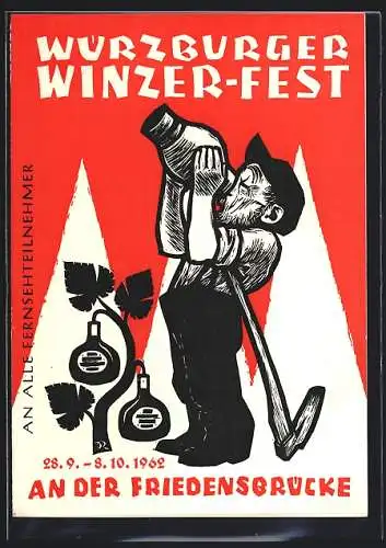 Künstler-AK Würzburg, Würzburger Winzer-Fest 28.9.-8.10.1962 an der Friedensbrücke