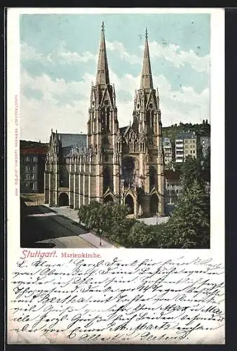 Lithographie Stuttgart, Grünanlagen vor der Marienkirche